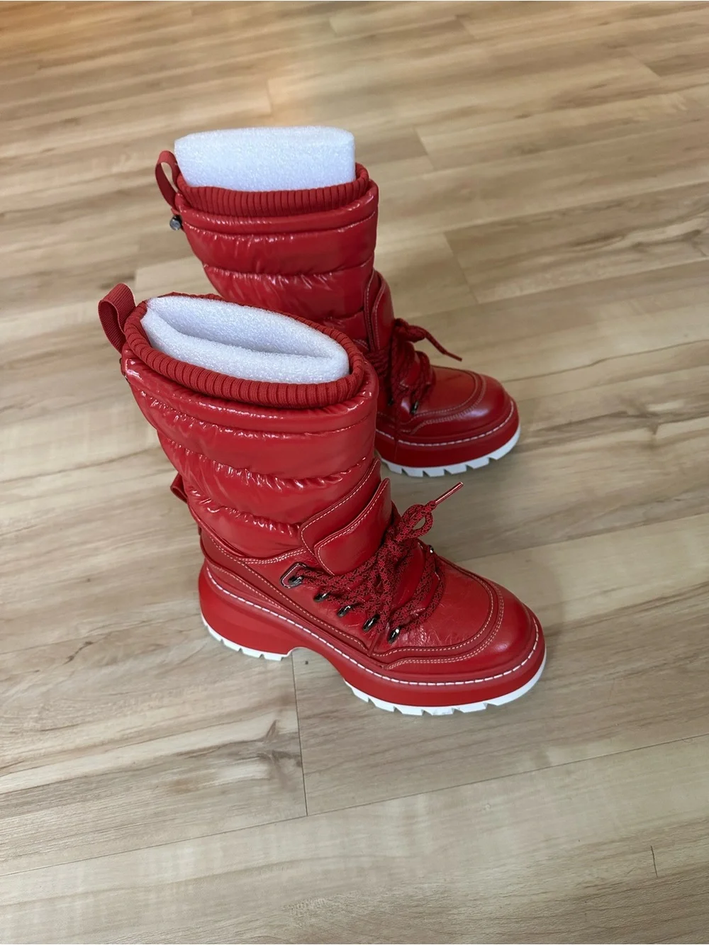 MICHAEL Michael Kors Red Quilted Lace-Up Winter Boots